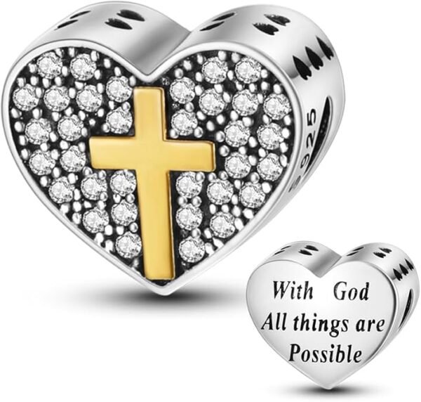 Charm Plata 925 - corazón con cruz dorada y zirconias