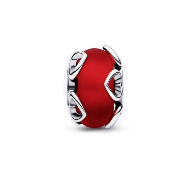 Charm Plata 925 - murano separador rojo con corazones
