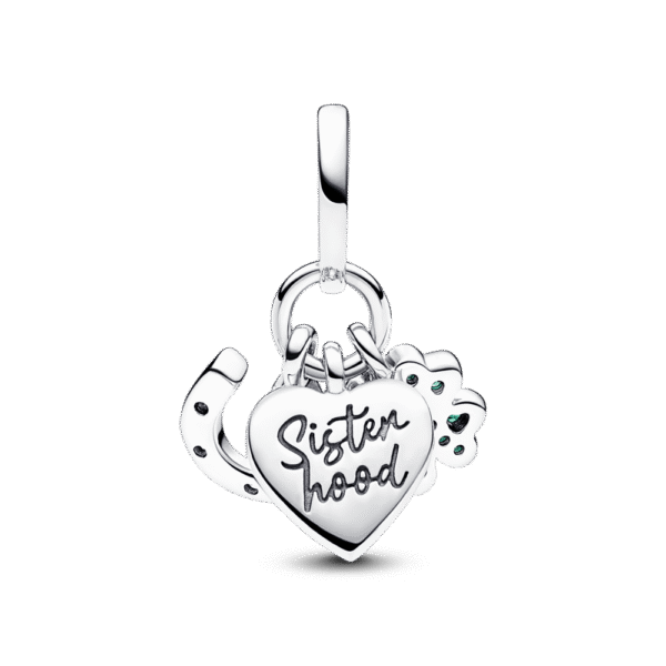 792755C01_2.png Charm Plata 925 - Colgante Triple Trébol de Cuatro Hojas, Corazón y Herradura