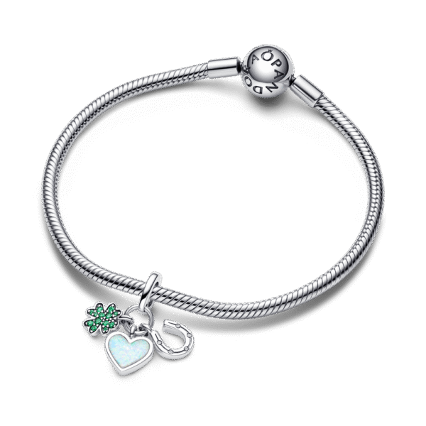 792755C01_3.png Charm Plata 925 - Colgante Triple Trébol de Cuatro Hojas, Corazón y Herradura