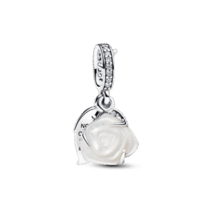 Charm Plata 925 - Colgante Doble Rosa Blanca Floreciendo
