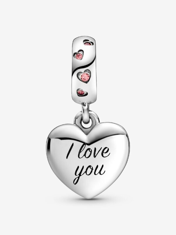 Charm Plata 925 - Corazón rosa "I love you Mom"