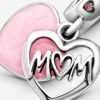 Charm Plata 925 - Corazón rosa "I love you Mom"
