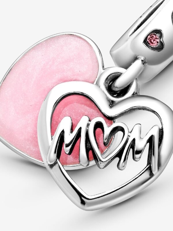 Charm Plata 925 - Corazón rosa "I love you Mom"