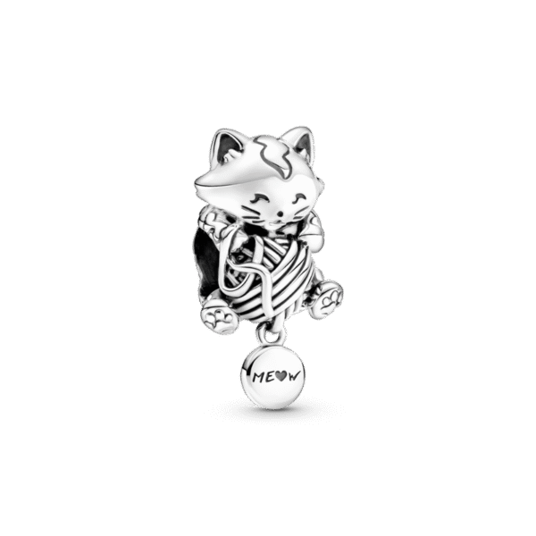 C119.png Charm Plata 925 - Gatito Y Bola De Estambre