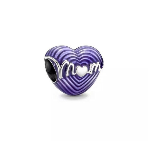 Charm Plata 925 - corazón morado "Mom"