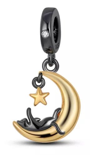 Charm Plata 925 - colgante gato en luna