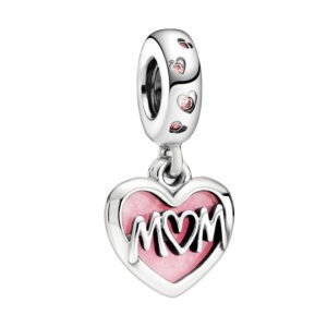 Charm Plata 925 - Corazón rosa "I love you Mom"