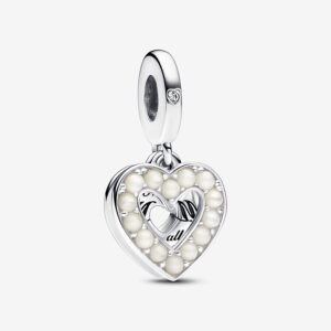 Charm Plata 925 - Colgante Pandora Doble Corazón Blanco "Mom for all that you do"