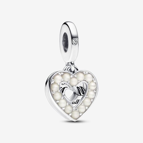C166.jpg Charm Plata 925 - Colgante Pandora Doble Corazón Blanco "Mom for all that you do"