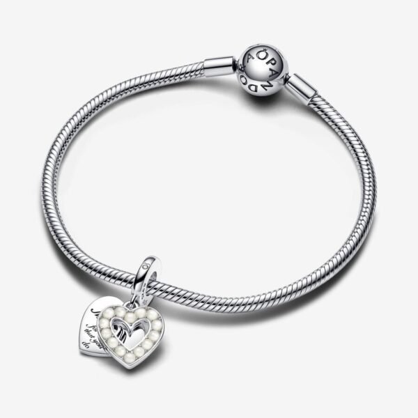 C166.1.jpg Charm Plata 925 - Colgante Pandora Doble Corazón Blanco "Mom for all that you do"
