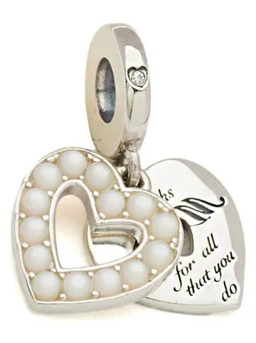 C166.4.jpg Charm Plata 925 - Colgante Pandora Doble Corazón Blanco "Mom for all that you do"