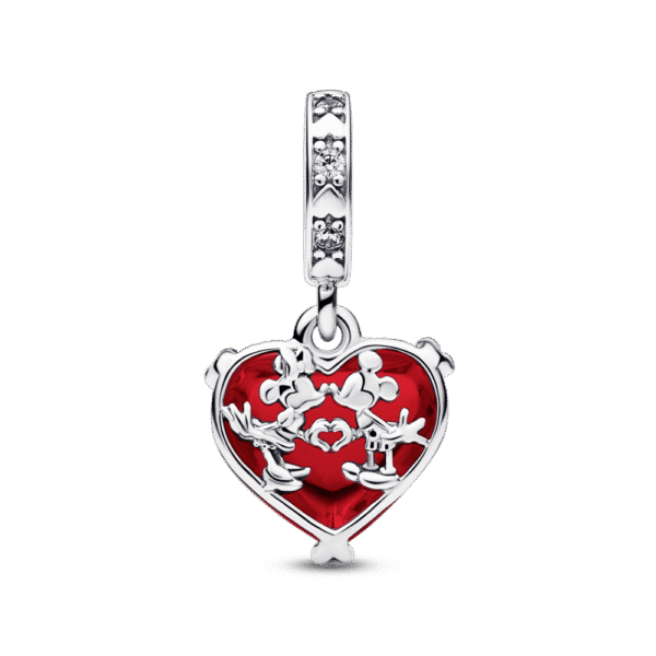 Charm Plata 925 - Corazón Rosa Mickey Beso
