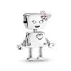 Charm Plata 925 - Robot Con Moño Rosa