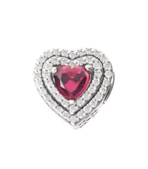 Charm Plata 925 - corazón con cristal rojo