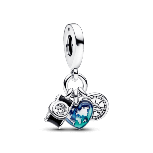 C37.png Charm Plata 925 - Colgante Triple Cámara, Corazón y Brújula