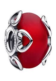 Charm Plata 925 - murano separador rojo con corazones