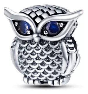 Charm Plata 925 - Búho Ojos Cristales Azules