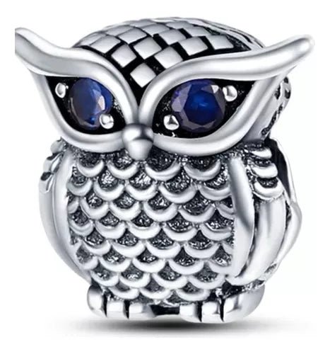 Charm Plata 925 - Búho Ojos Cristales Azules