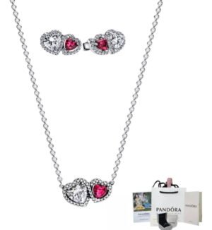 D_NQ_NP_2X_849257-MLM83609842778_042025-F.jpg SET DE COLLAR + ARETES EN PLATA 925 - CORAZONES DÚO