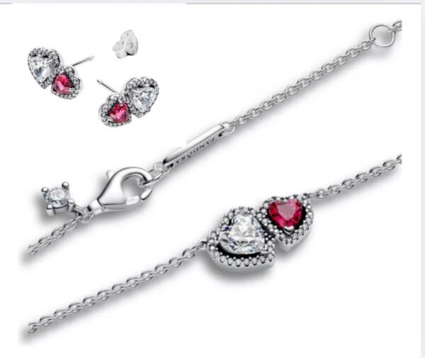 D_NQ_NP_2X_888760-MLM83609890984_042025-F.jpg SET DE COLLAR + ARETES EN PLATA 925 - CORAZONES DÚO