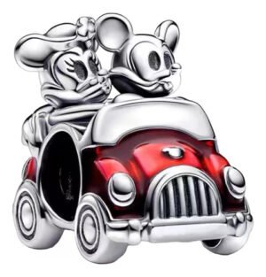 Charm Plata 925 - Charm Mickey y Minnie Mouse en coche rojo