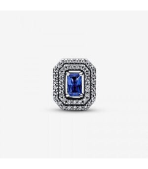 Charm Plata 925 - rectangular elegante con zirconias y cristal azul