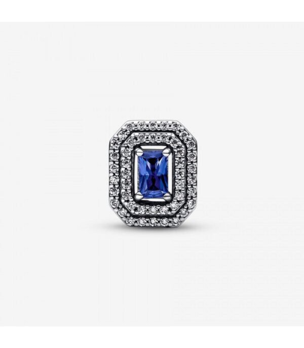 Charm Plata 925 - rectangular elegante con zirconias y cristal azul