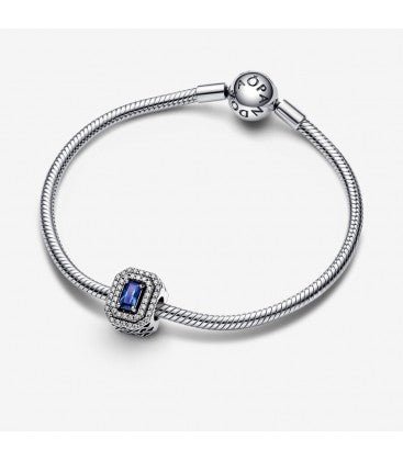 Charm Plata 925 - rectangular elegante con zirconias y cristal azul