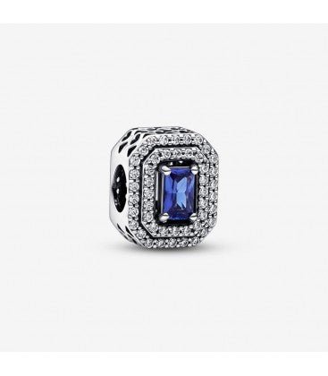 Charm Plata 925 - rectangular elegante con zirconias y cristal azul