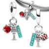 Charm Plata 925 - colgante triple manzana, antorcha, Time Square New York